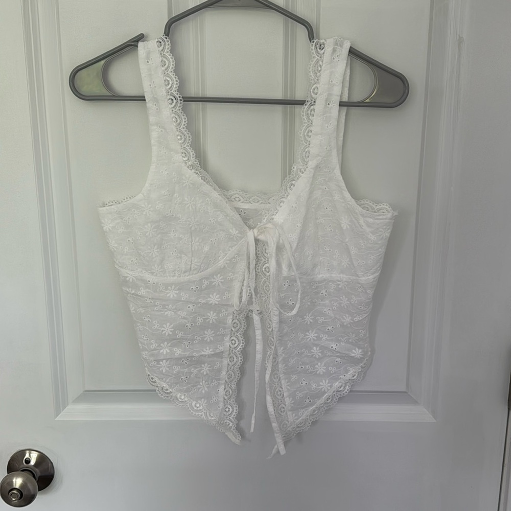 Never worn white eyelet tie front top